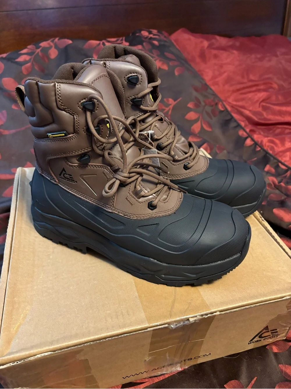 Men's Brown and Black Waterproof Work Boots